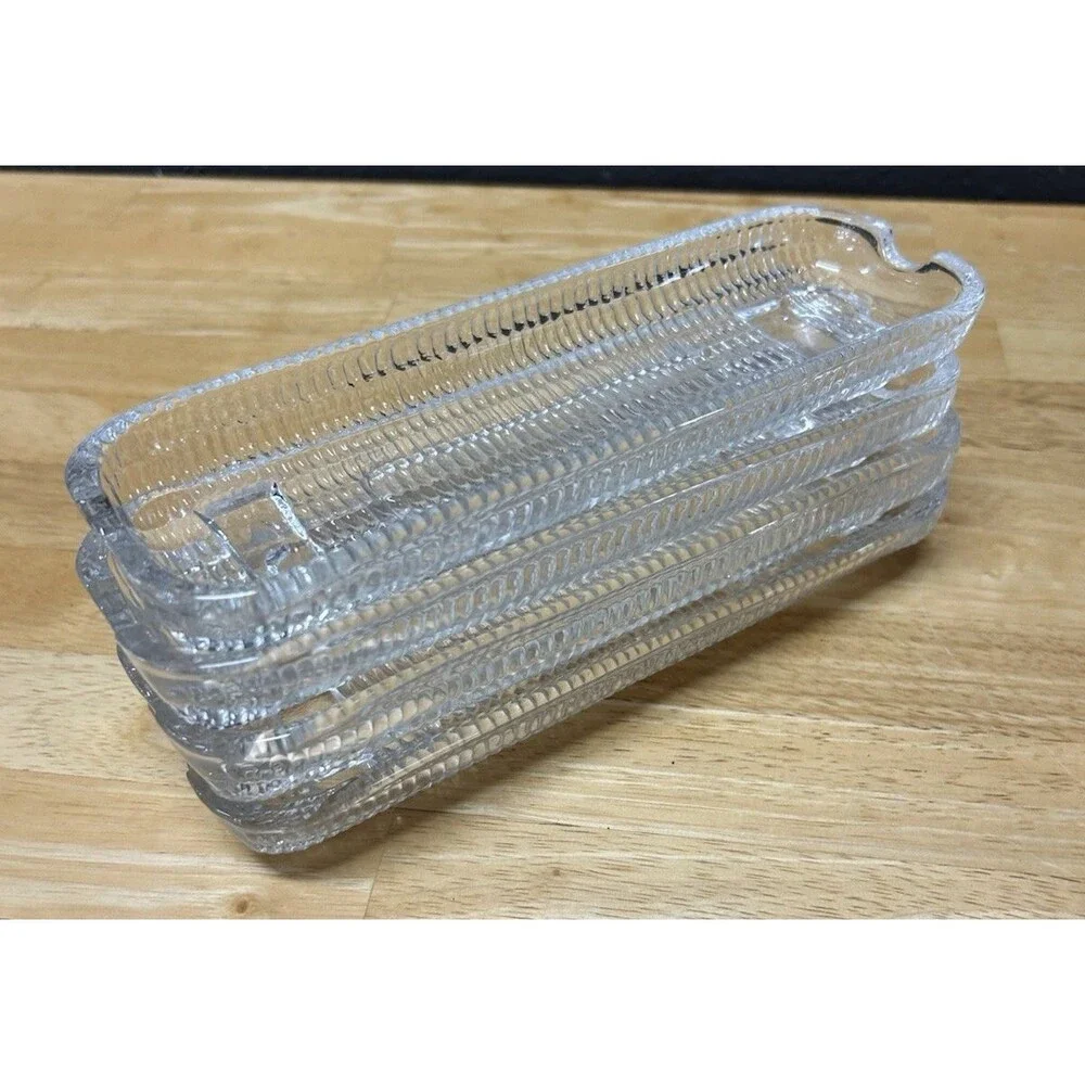Vintage Clear Glass Corn on the Cob Dishes Set 4 Embossed Serving